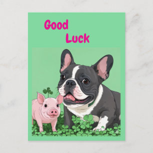 Französische Bulldogge viel Glück French Bulldog Feiertagspostkarte
