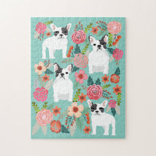 Französische Bulldogge Vintage Blumen Puzzle