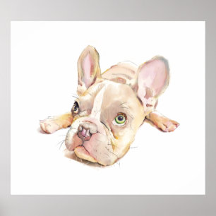 Französische Bulldogge Wasserfarbenposter, Wandkun Poster
