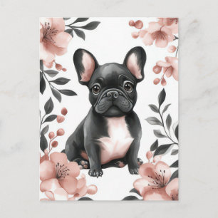 Französische Bulldogge Watercolor Floral Postkarte