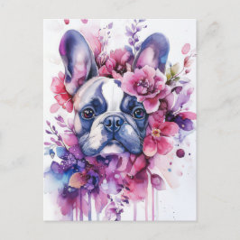 Französische Bulldogge Watercolor Floral Postkarte