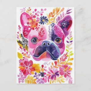 Französische Bulldogge Watercolor Floral Postkarte
