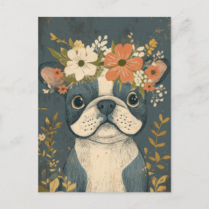 Französische Bulldogge Watercolor Floral Postkarte