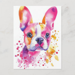 Französische Bulldogge Watercolor Floral Postkarte