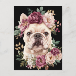 Französische Bulldogge Watercolor Floral Postkarte