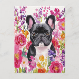 Französische Bulldogge Watercolor Floral Postkarte