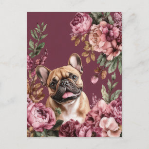 Französische Bulldogge Watercolor Floral Postkarte