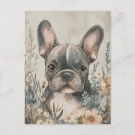 Französische Bulldogge Watercolor Floral Postkarte