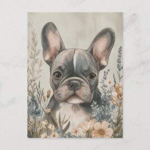 Französische Bulldogge Watercolor Floral Postkarte