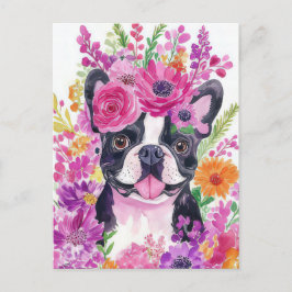 Französische Bulldogge Watercolor Floral Postkarte
