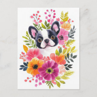 Französische Bulldogge Watercolor Floral Postkarte