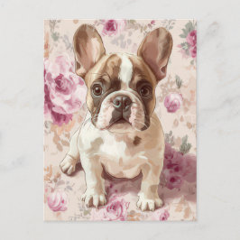 Französische Bulldogge Watercolor Floral Postkarte