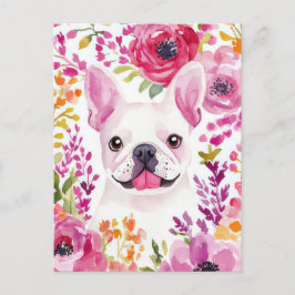 Französische Bulldogge Watercolor Floral Postkarte