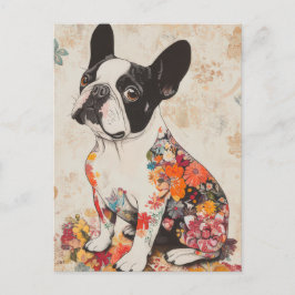 Französische Bulldogge Watercolor Floral Postkarte