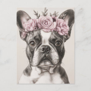 Französische Bulldogge Watercolor Floral Postkarte