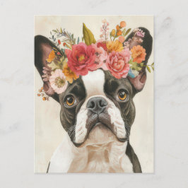 Französische Bulldogge Watercolor Floral Postkarte