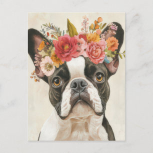 Französische Bulldogge Watercolor Floral Postkarte