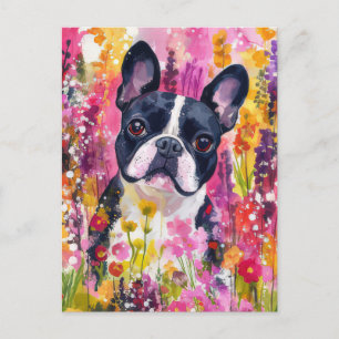 Französische Bulldogge Watercolor Floral Postkarte