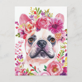 Französische Bulldogge Watercolor Floral Postkarte