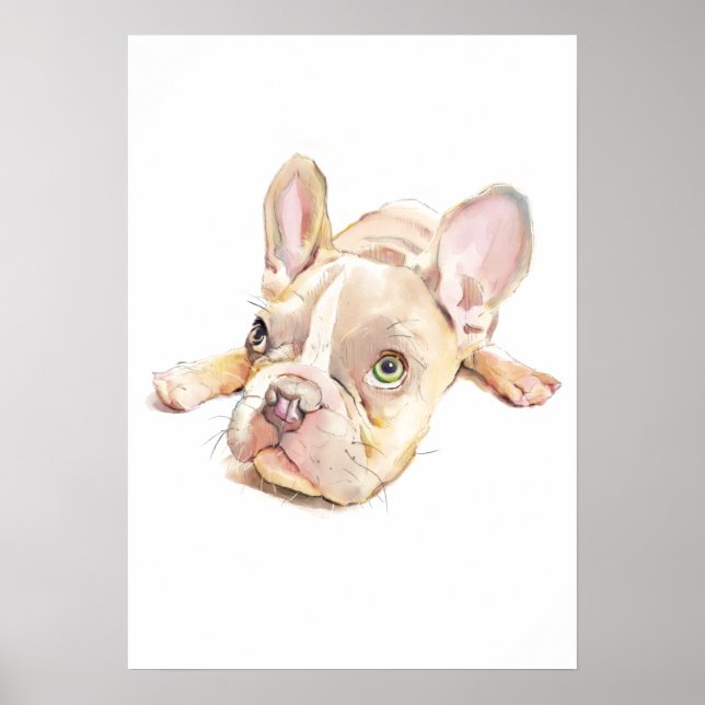 Französische Bulldogge Watercolor Poster, Wandkuns Poster (Vorne)