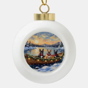 Französische Bulldogge Weihnachten Boot Urlaub Keramik Kugel-Ornament