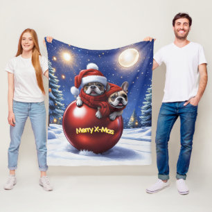 Französische Bulldogge Weihnachten  French Bullog Fleecedecke