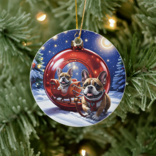 Französische Bulldogge Weihnachten French Bullog Keramik Ornament