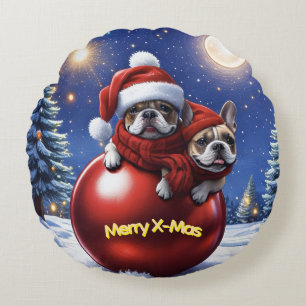 Französische Bulldogge Weihnachten  French Bullog Rundes Kissen