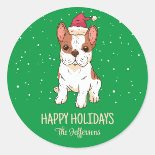 Französische Bulldogge Weihnachten Hund Schnee Win Runder Aufkleber
