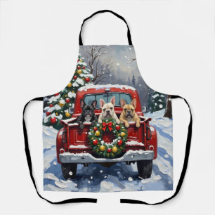 Französische Bulldogge Weihnachten Rotes Lastwagen Schürze