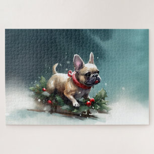 Französische Bulldogge Weihnachten Schnee Winter Puzzle