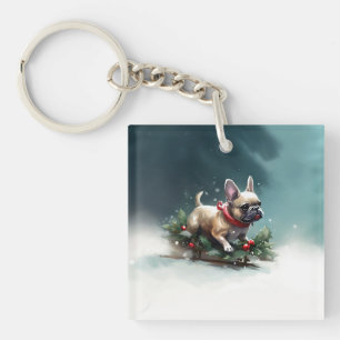 Französische Bulldogge Weihnachten Schnee Winter Schlüsselanhänger