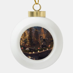 Französische Bulldogge Weihnachtliche Festliche Re Keramik Kugel-Ornament