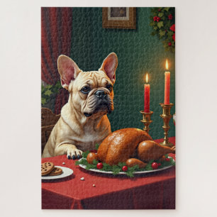 Französische Bulldogge Weihnachtsabend-Festmahl-Ma Puzzle