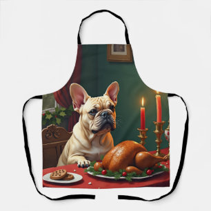 Französische Bulldogge Weihnachtsabend-Festmahl-Ma Schürze