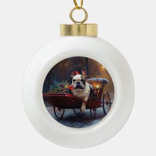 Französische Bulldogge Weihnachtsfest Saison Keramik Kugel-Ornament