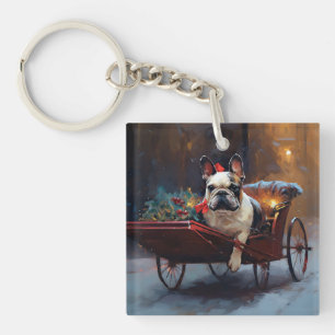 Französische Bulldogge Weihnachtsfest Saison Schlüsselanhänger