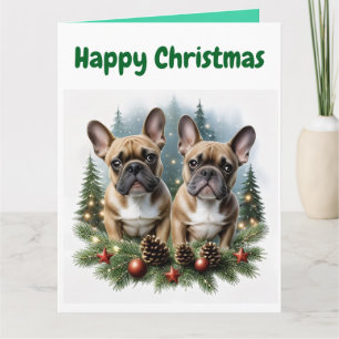 Französische Bulldogge  Weihnachtskranz Bulldog Karte