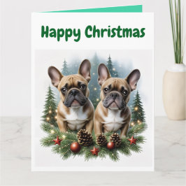 Französische Bulldogge Weihnachtskranz Karte