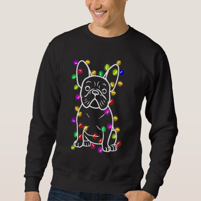 Französische Bulldogge Weihnachtsleuchten Tree Dek Sweatshirt (Vorderseite)