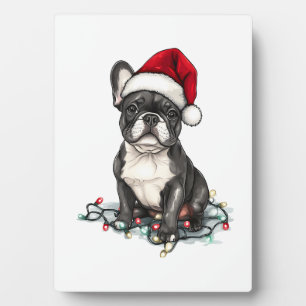 Französische Bulldogge Weihnachtslichter Xmas Hund Fotoplatte