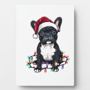 Französische Bulldogge Weihnachtslichter Xmas Hund Fotoplatte