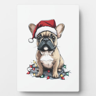 Französische Bulldogge Weihnachtslichter Xmas Hund Fotoplatte