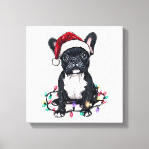 Französische Bulldogge Weihnachtslichter Xmas Hund Leinwanddruck