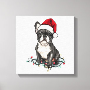 Französische Bulldogge Weihnachtslichter Xmas Hund Leinwanddruck