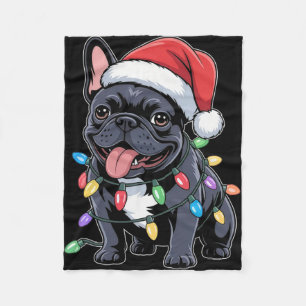 Französische Bulldogge Weihnachtsmann Hut Weihnach Fleecedecke