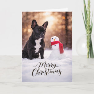 Französische Bulldogge Weihnachtsmann Schneemann Feiertagskarte