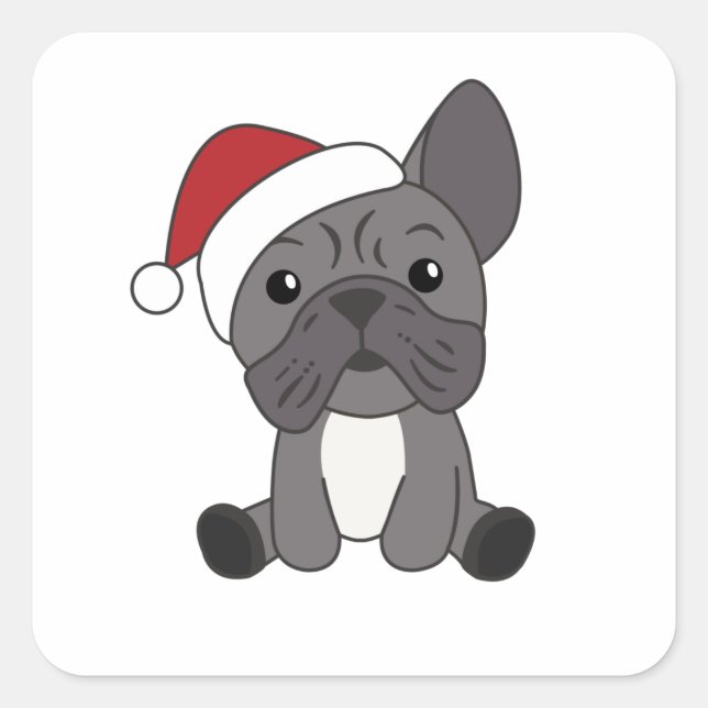 Französische Bulldogge Weihnachtsschneetiere Quadratischer Aufkleber (Vorderseite)