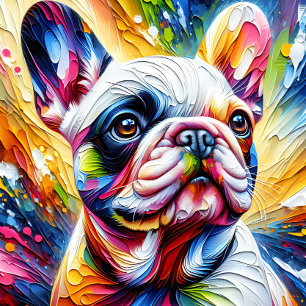 Französische Bulldogge Weiß Acryl Druck   Bunt Puzzle