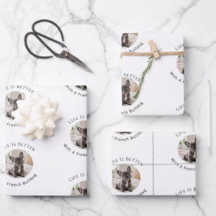 Französische Bulldogge weiß Foto Das Leben ist bes Geschenkpapier Set